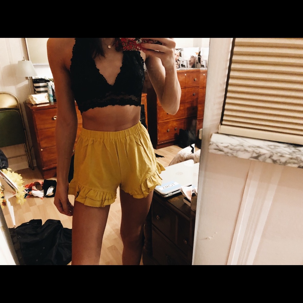 High Waisted Yellow Ruffle Shorts